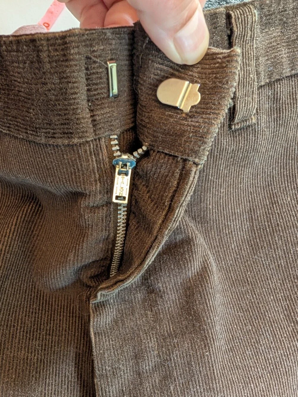 Vintage 70s Brown Corduroy Pants Mens Straight Leg Talon Zipper Trousers Cords